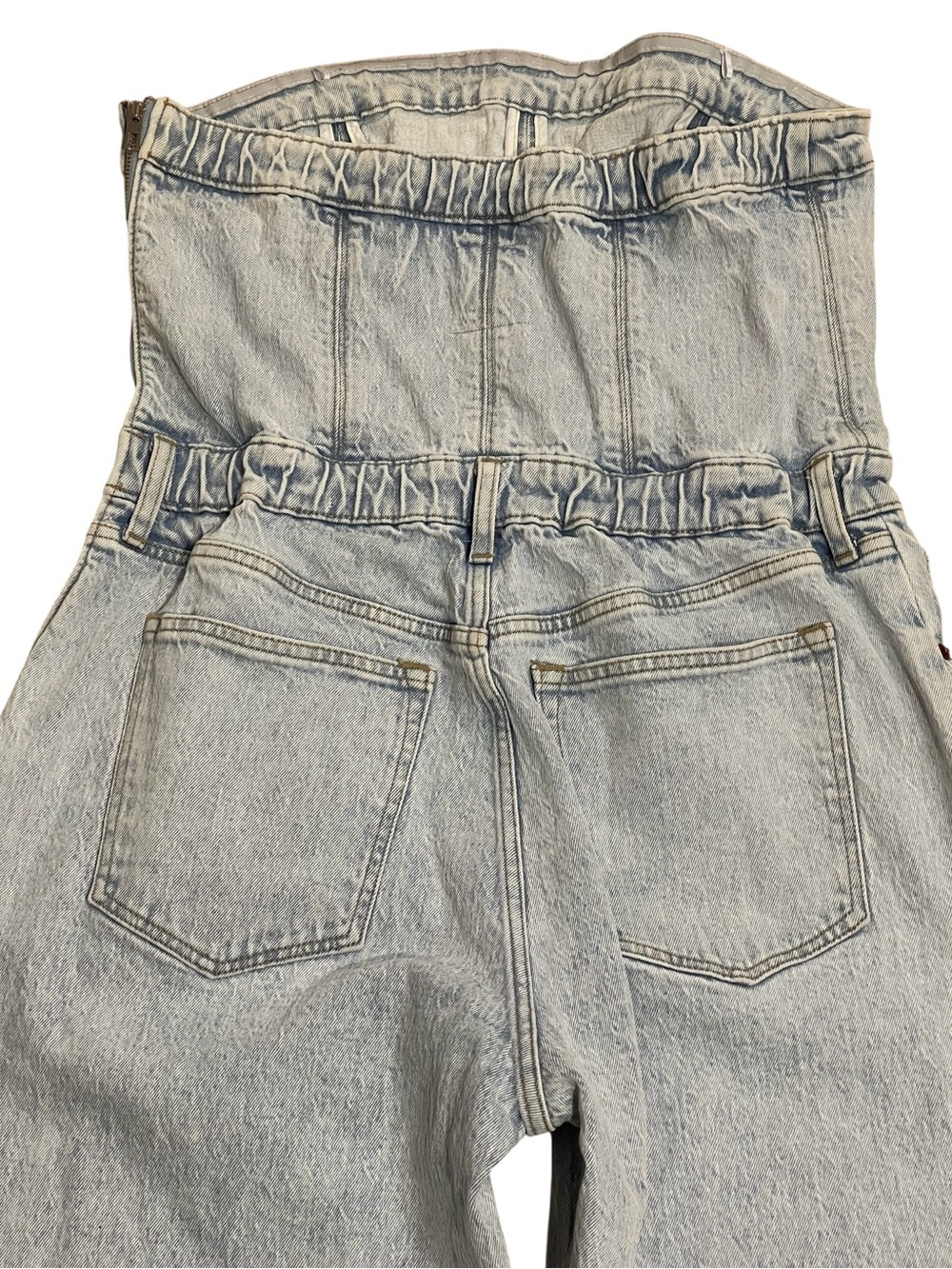 Abercrombie & Fitch Light Blue 90s Y2K Denim Jumpsuit Wide Leg Large Petite Fit - Picture 8 of 12